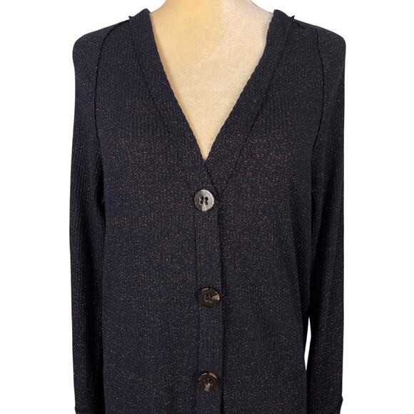 Free People Sparkle Knee Length Cardigan Navy Large Casual Cozy Transitional - Picture 5 of 12